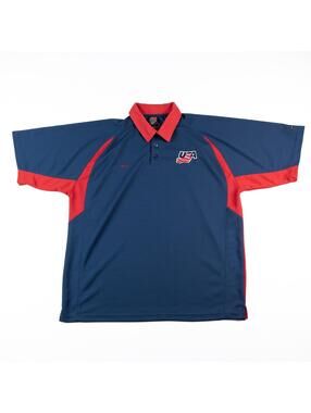 Nike Team USA Hockey Dri Fit Polo Shirt Mens XL Blue Red Athletic